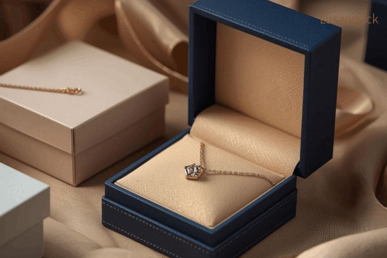 Premium jewelry box packaging with cushioned interior and elegant necklace display