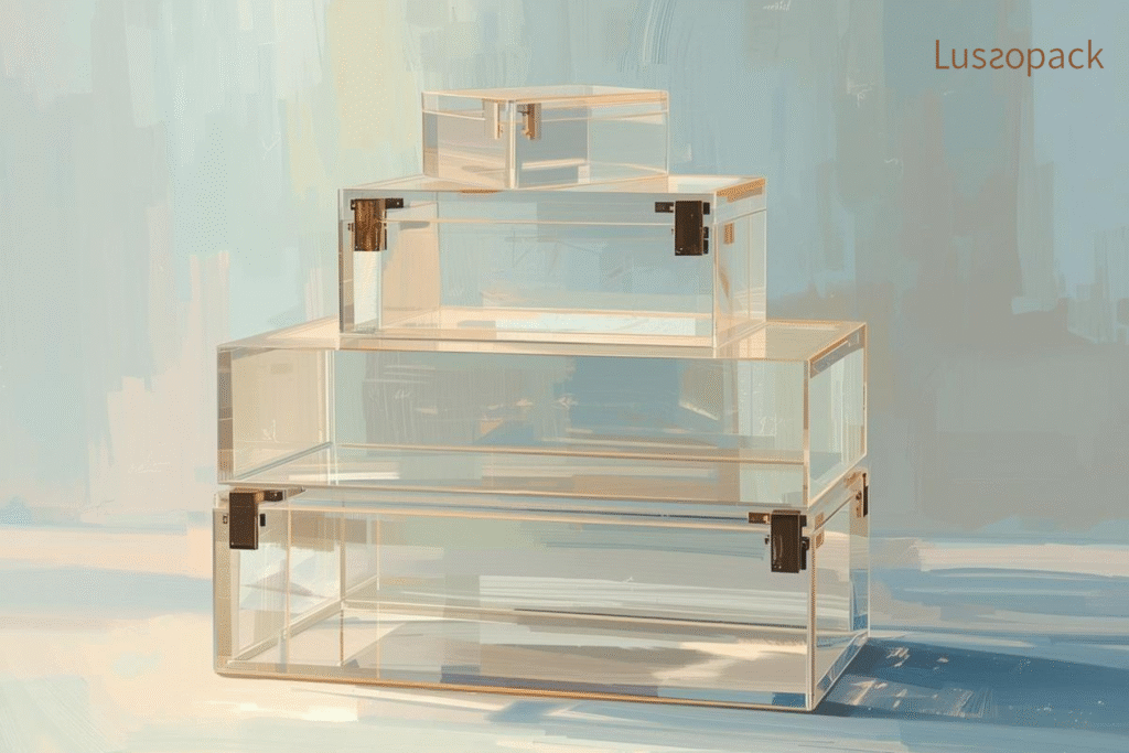Custom acrylic display boxes for luxury product packaging by Lussopack